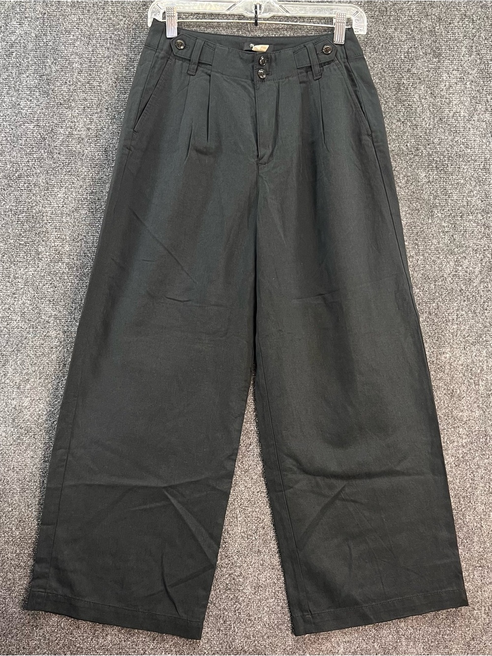 Madewell The Harlow Wide Leg Pants Womens 0P Black High Rise Pleated Linen Blend
